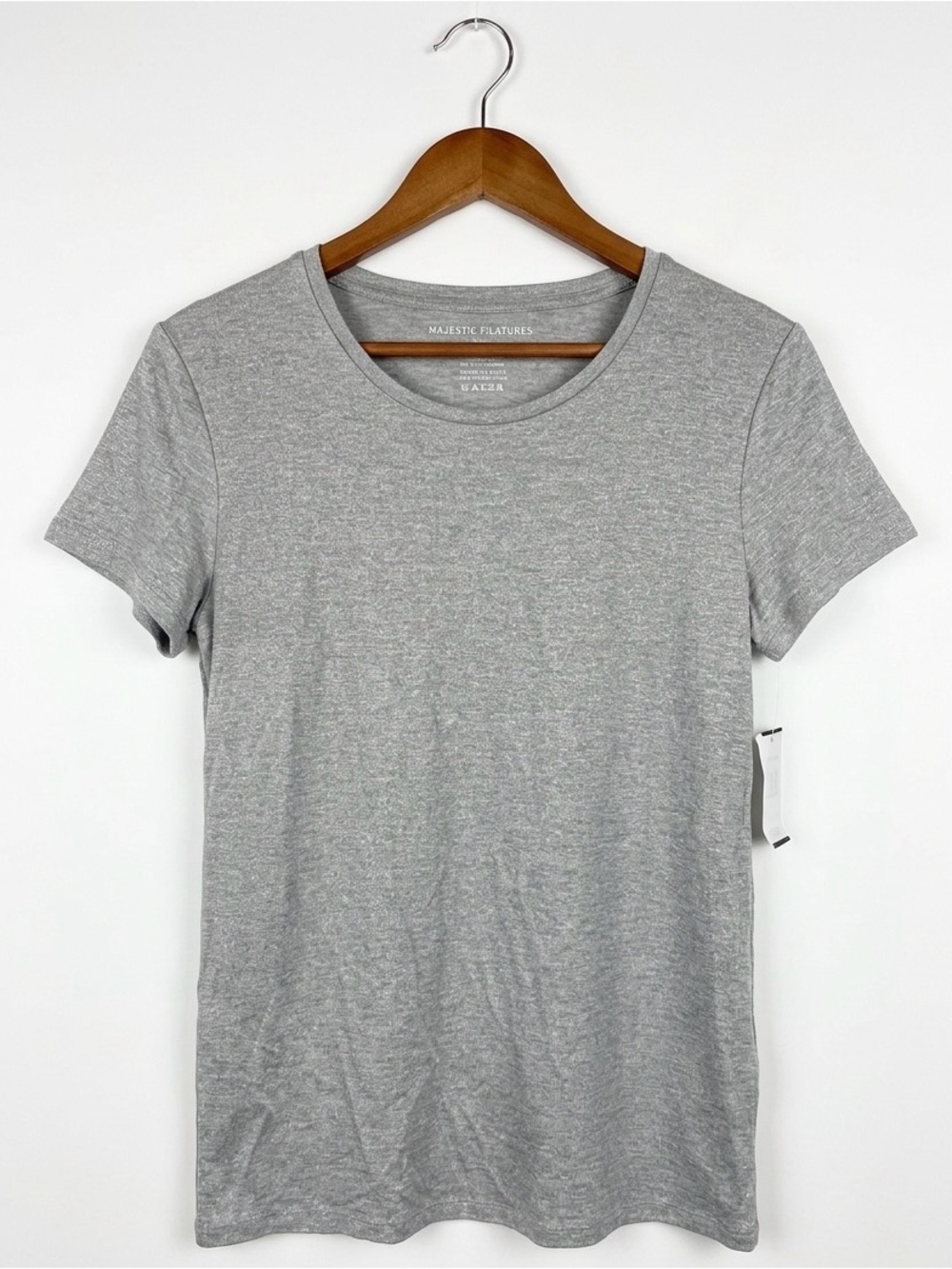 NWT• Majestic Filatures Metallic Grey Shimmer Viscose Tee Size 2 M Quiet Luxury